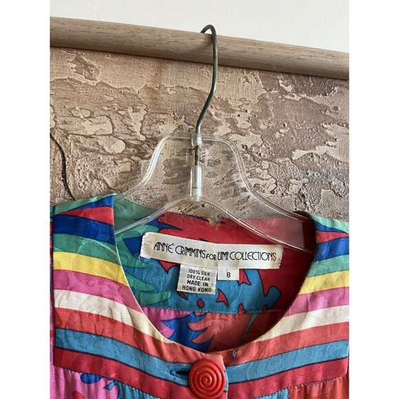 Anne Crimmins Silk Dress Vintage Colourful 80s Vibrant Long Dress Size 8 - Picture 2 of 11